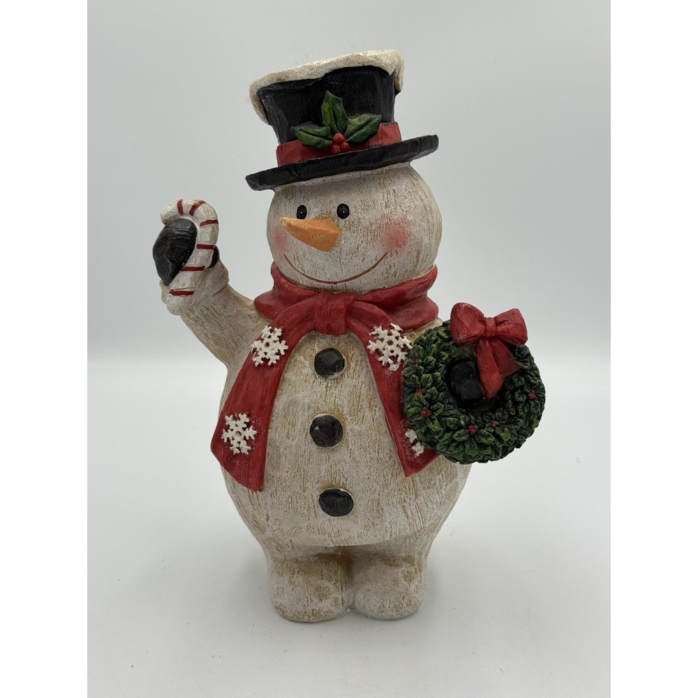 Glenhaven Snowman Figure Resin Christmas Decor Candy Cane Wreath